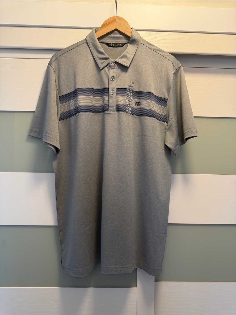 Travis Mathew Light Gray Polo with Navy Stripe Detail